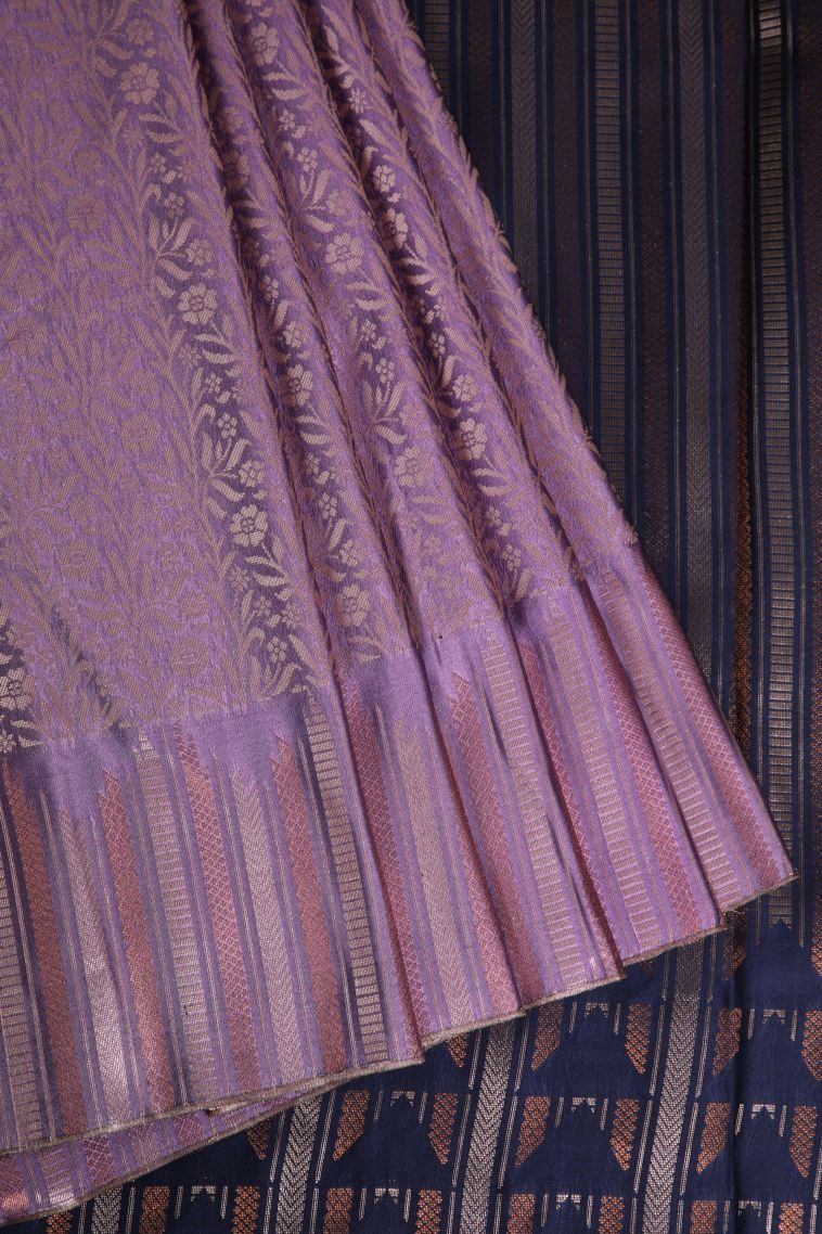 Periwinkle Purple Apoorva Silk Sarees with Copper Zari Floral Patterns view 1