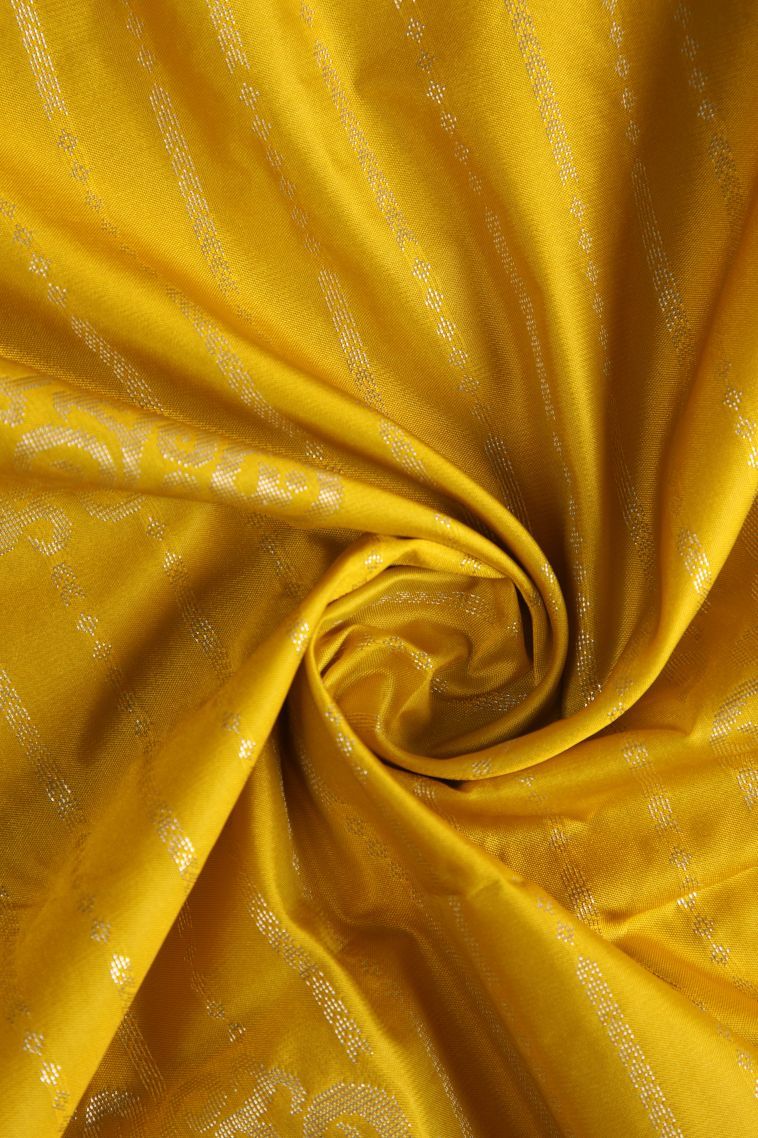 Lemon Yellow Visiri Madippu Silk Sarees with Silver Zari Floral Puttas view 4