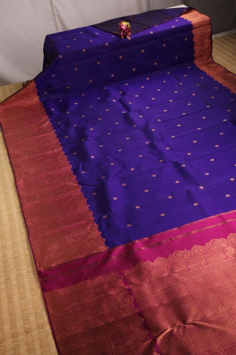Admiral Blue Kanchipuram Silk Sarees with Gold Zari Buttis (small Dots Or Motifs) view 2