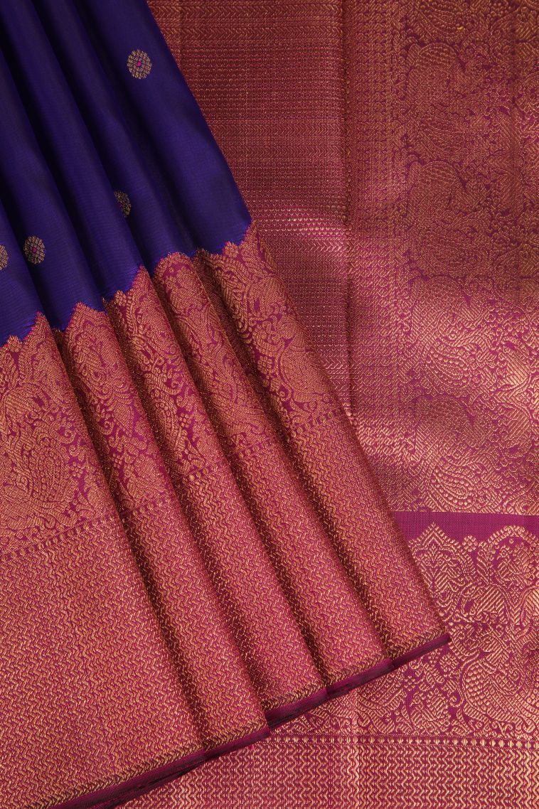 Admiral Blue Kanchipuram Silk Sarees with Gold Zari Buttis (small Dots Or Motifs) view 1