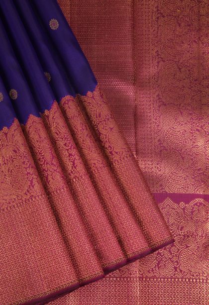 Admiral Blue Kanchipuram Silk Sarees with Gold Zari Buttis (small Dots Or Motifs)