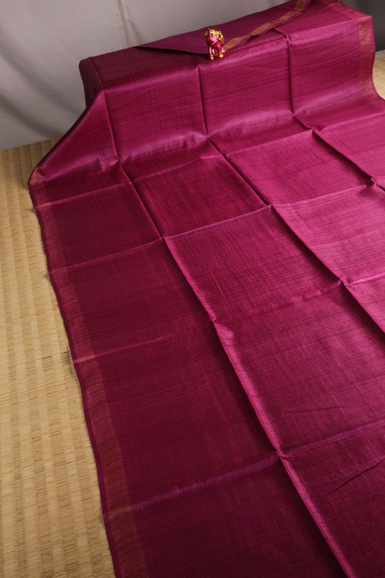 Magenta Purple Jute Sarees with Gold Zari Plain view 2