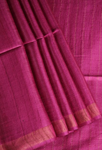 Magenta Purple Jute Sarees with Gold Zari Plain