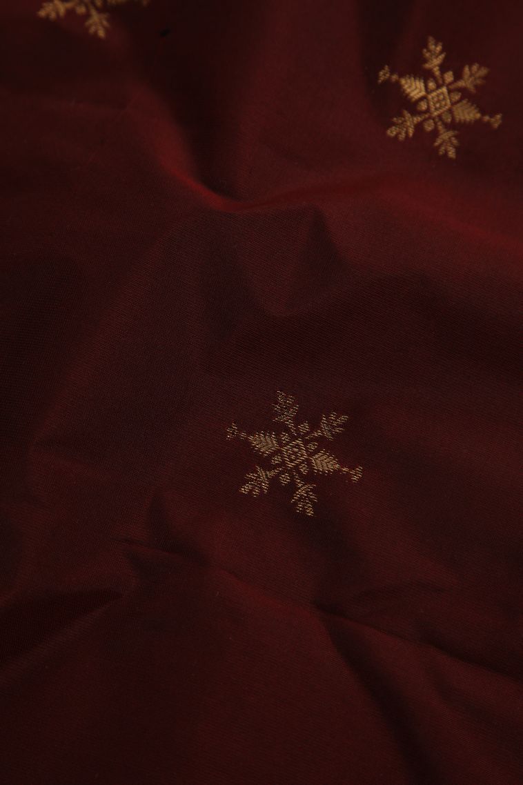 Penny Brown Soft Silk Saree with Gold Zari Floral Puttas view 4