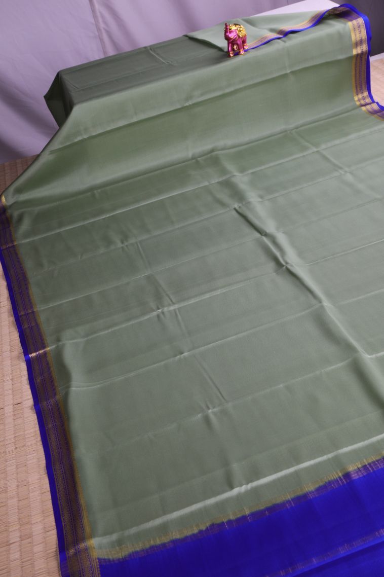 Sage Green Mysore Silk with Gold Zari Plain view 2