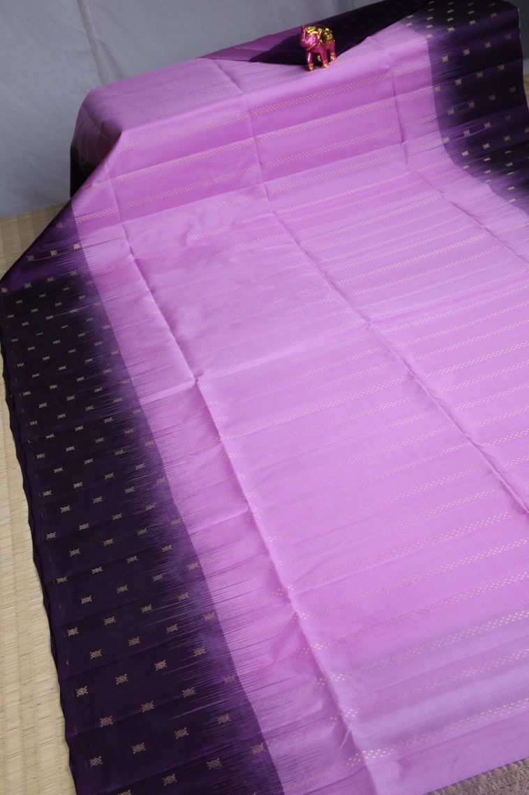Lavender Purple Soft Silk Saree with Gold Zari Stripes view 2