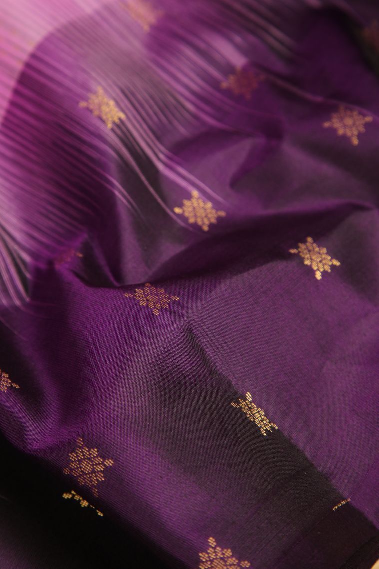 Lavender Purple Soft Silk Saree with Gold Zari Stripes view 4