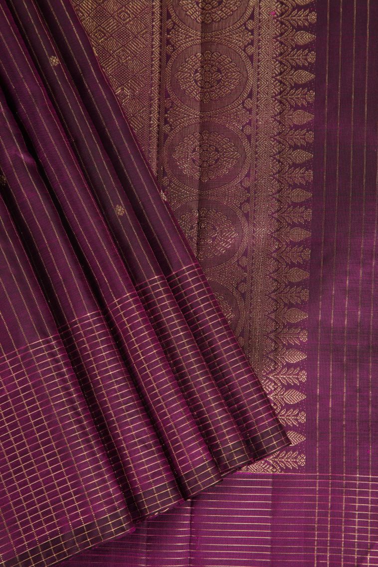 Amethyst Purple Kanchipuram Silk Sarees with Gold Zari Buttis (small Dots Or Motifs) view 1