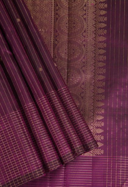 Amethyst Purple Kanchipuram Silk Sarees with Gold Zari Buttis (small Dots Or Motifs)