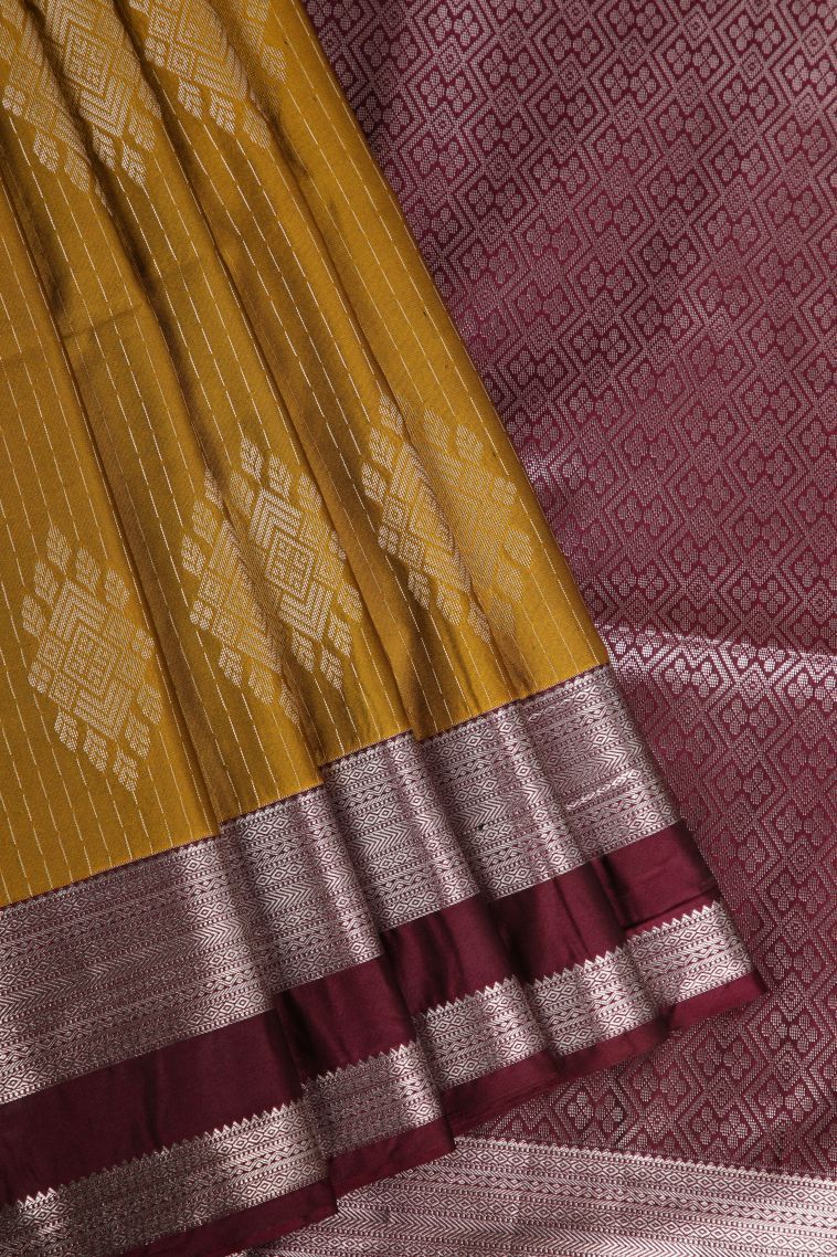 Honey Orange Soft Silk Saree with Silver Zari Floral Puttas view 1