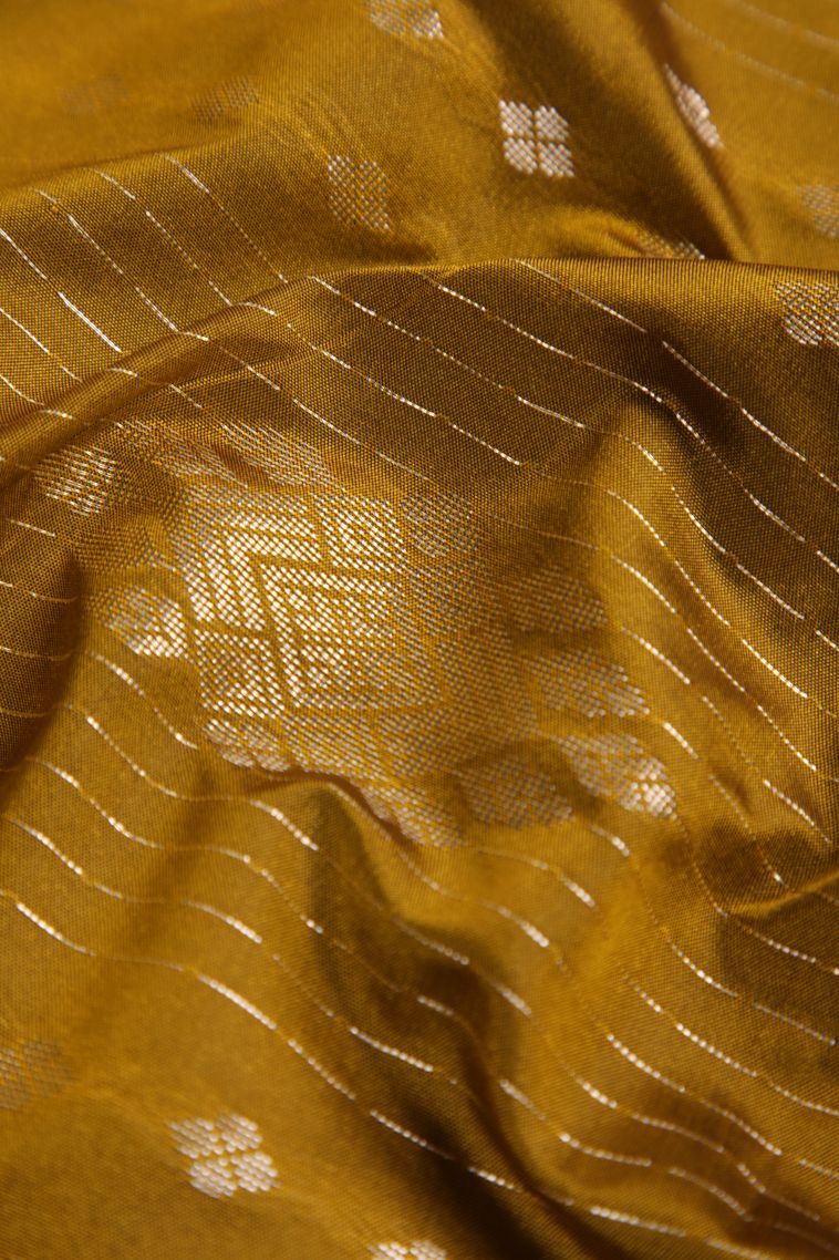 Honey Orange Soft Silk Saree with Silver Zari Floral Puttas view 4