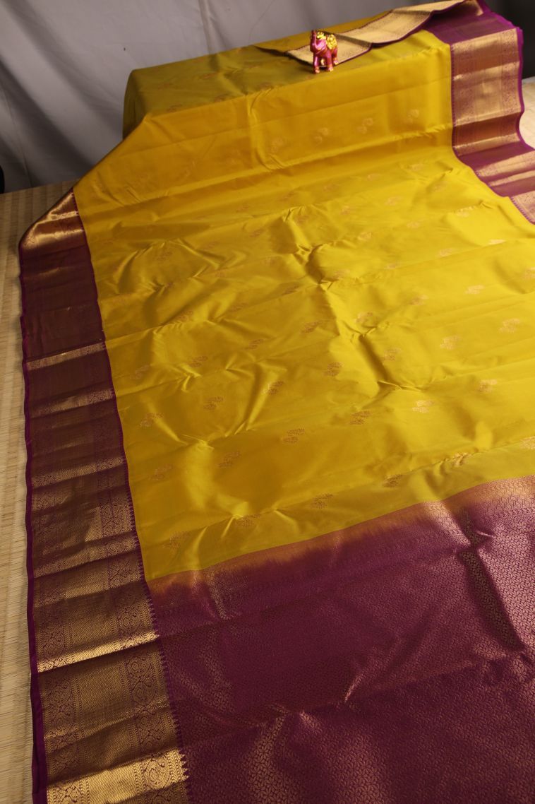 Lemon Yellow Soft Silk Saree with Gold Zari Floral Puttas view 2