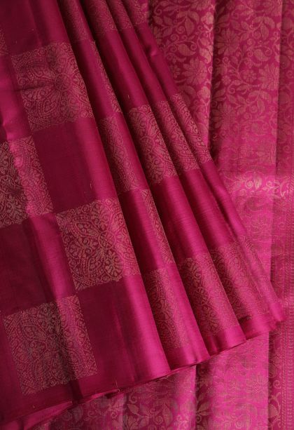 Magenta  Pink Soft Silk Saree with Gold Zari Geometric Shapes