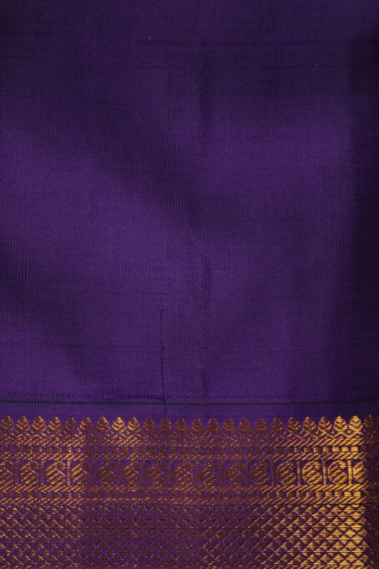 Tiger Orange Kanchipuram Silk Sarees with Gold Zari Peacock Motifs view 3