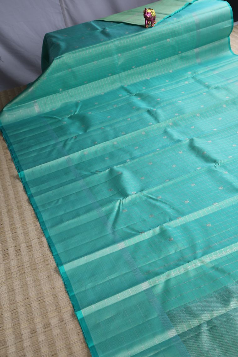 Sapphire Blue Kanchipuram Silk Sarees with Gold Zari Vaira Oosi view 2