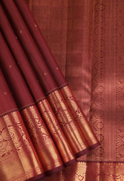 Bindi Red Kanchipuram Silk Sarees with Gold Zari Buttis (small Dots Or Motifs)