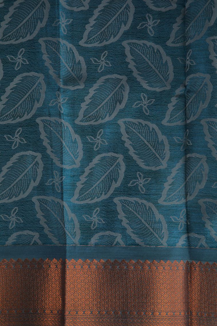 Gray Black Visiri Madippu Silk Sarees with Copper Zari Leaf Pattern view 3