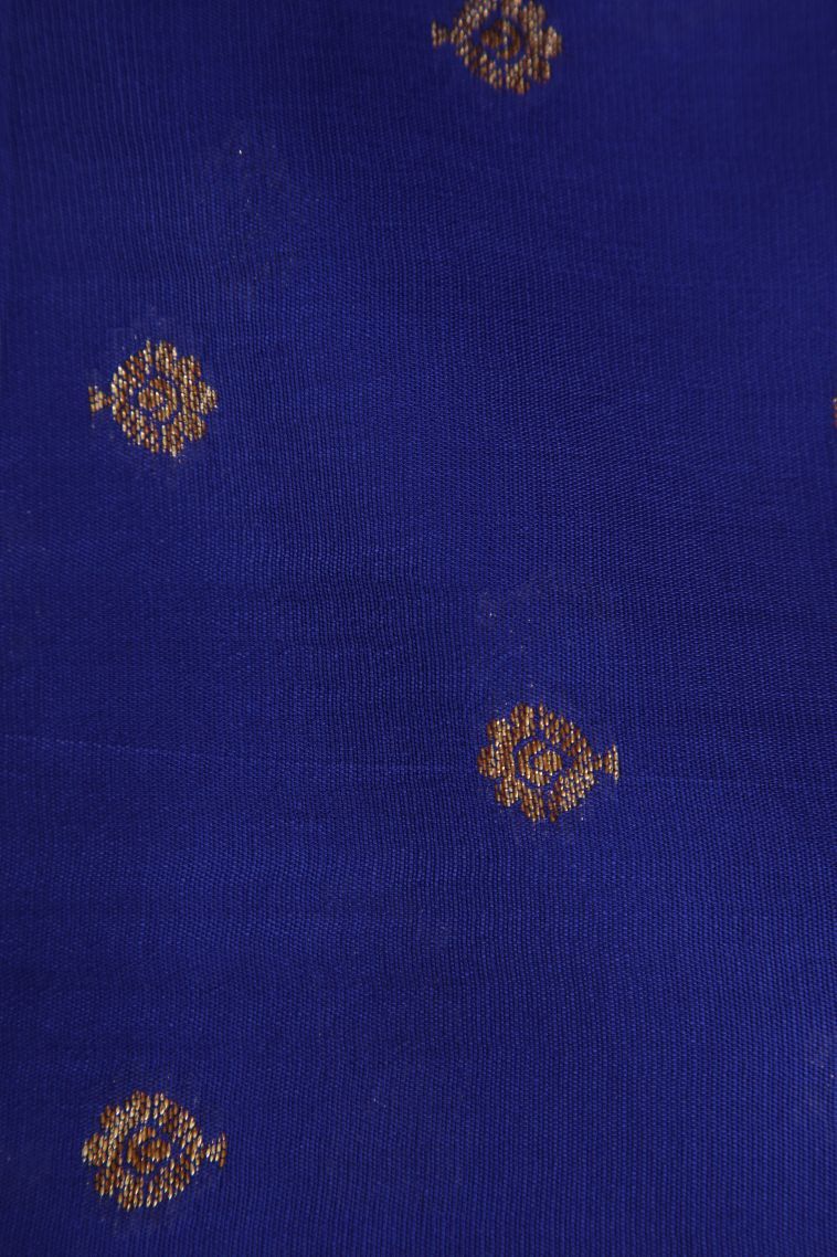 Azure Blue Banaras Sarees with Gold Zari Plain view 3