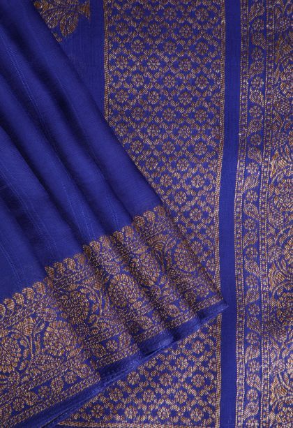 Azure Blue Banaras Sarees with Gold Zari Plain
