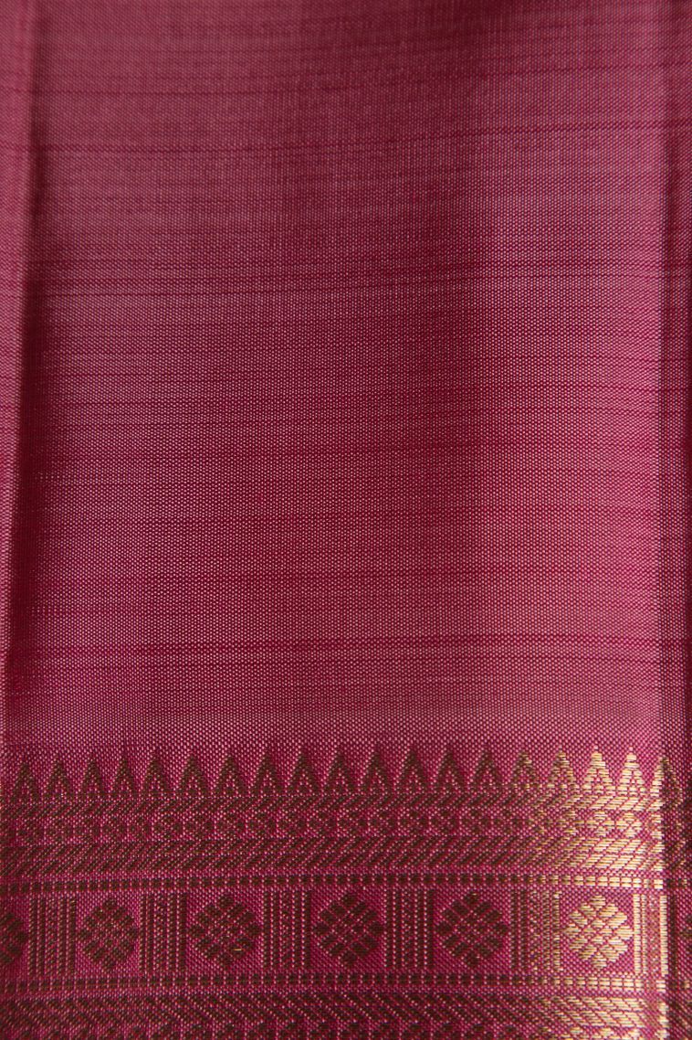 Punch Pink Kanchipuram Silk Sarees with Gold Zari Chariot  And Peacock view 3