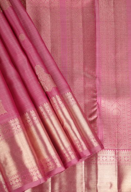 Punch Pink Kanchipuram Silk Sarees with Gold Zari Chariot  And Peacock