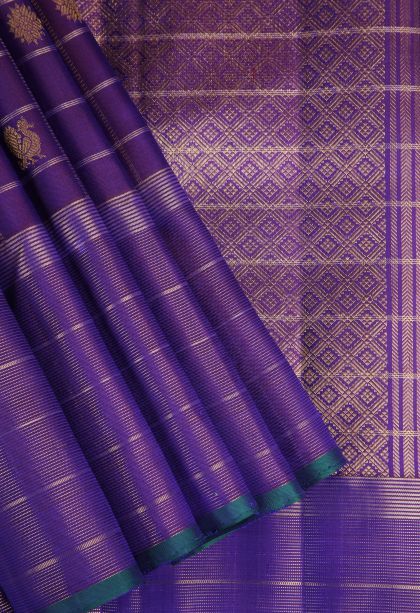 Bosenberry Purple Kanchipuram Silk Sarees with Gold Zari Checks And Puttas
