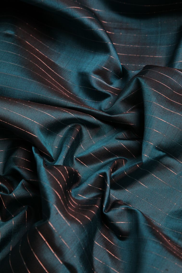 Aegean Blue Soft Silk Saree with Silver Zari Stripes view 4