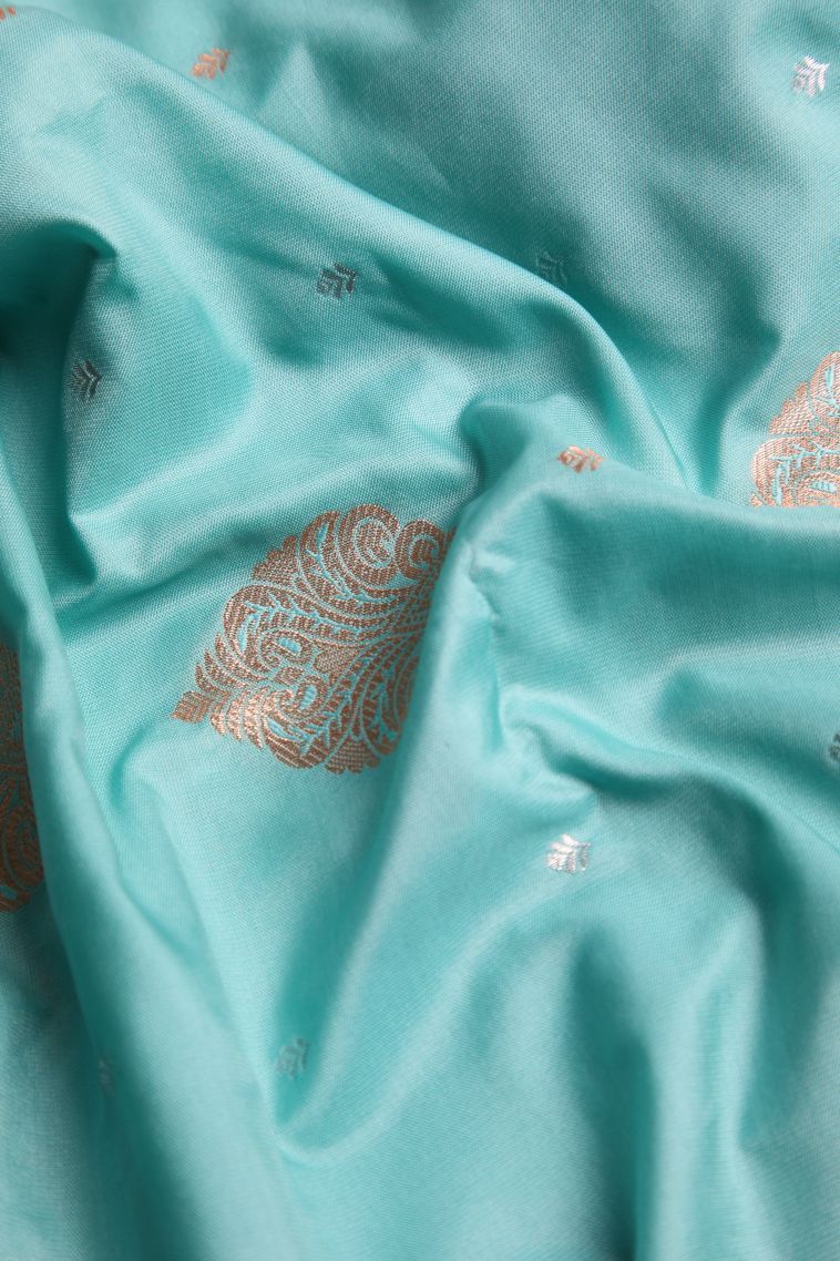 Arctic Blue Apoorva Silk Sarees with Gold Zari Floral Patterns view 4