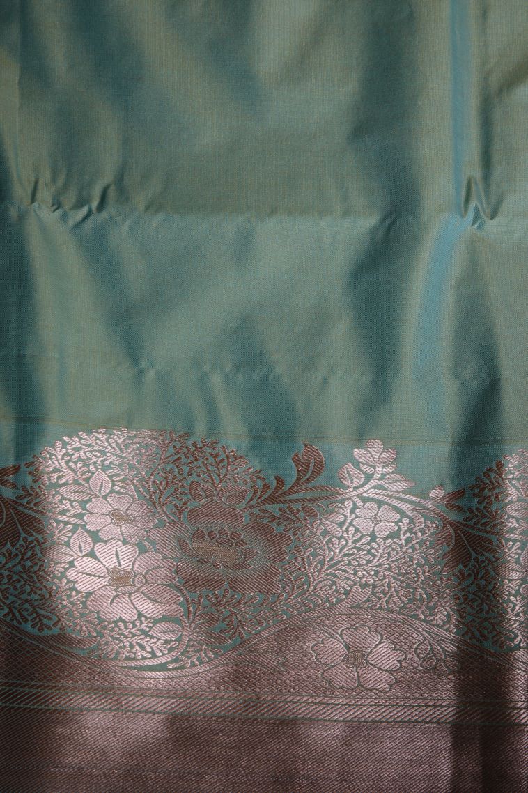 Arctic Blue Apoorva Silk Sarees with Gold Zari Floral Patterns view 3