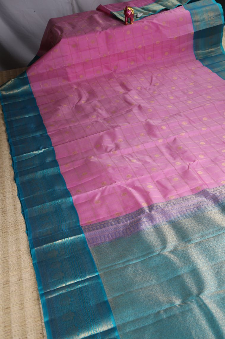 Taffy Pink Soft Silk Saree with Gold Zari Buttis (small Dots Or Motifs) view 2