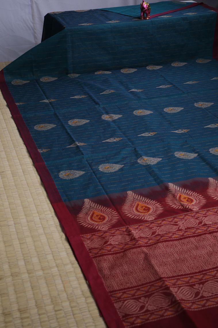 Seaweed Green Pure Handloom Kovai Cotton with Without Zari Zari Floral Patterns view 2