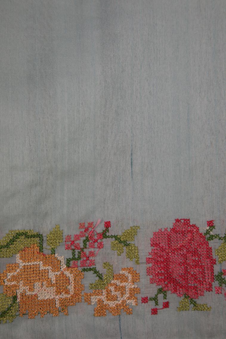 Gray Black Tussar Saree with Without Zari Zari Stripes view 3