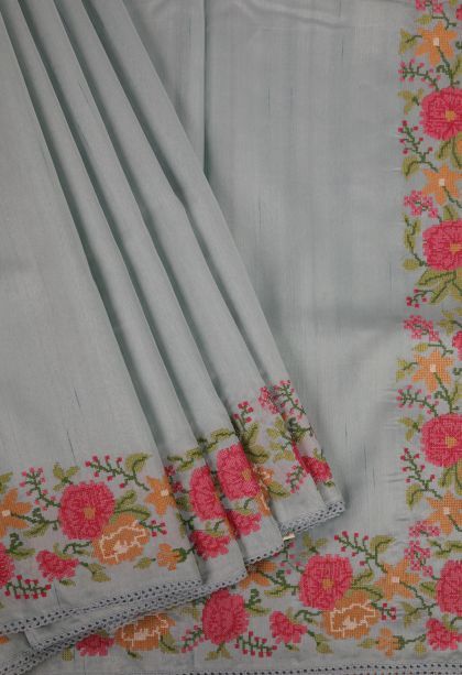 Gray Black Tussar Saree with Without Zari Zari Stripes