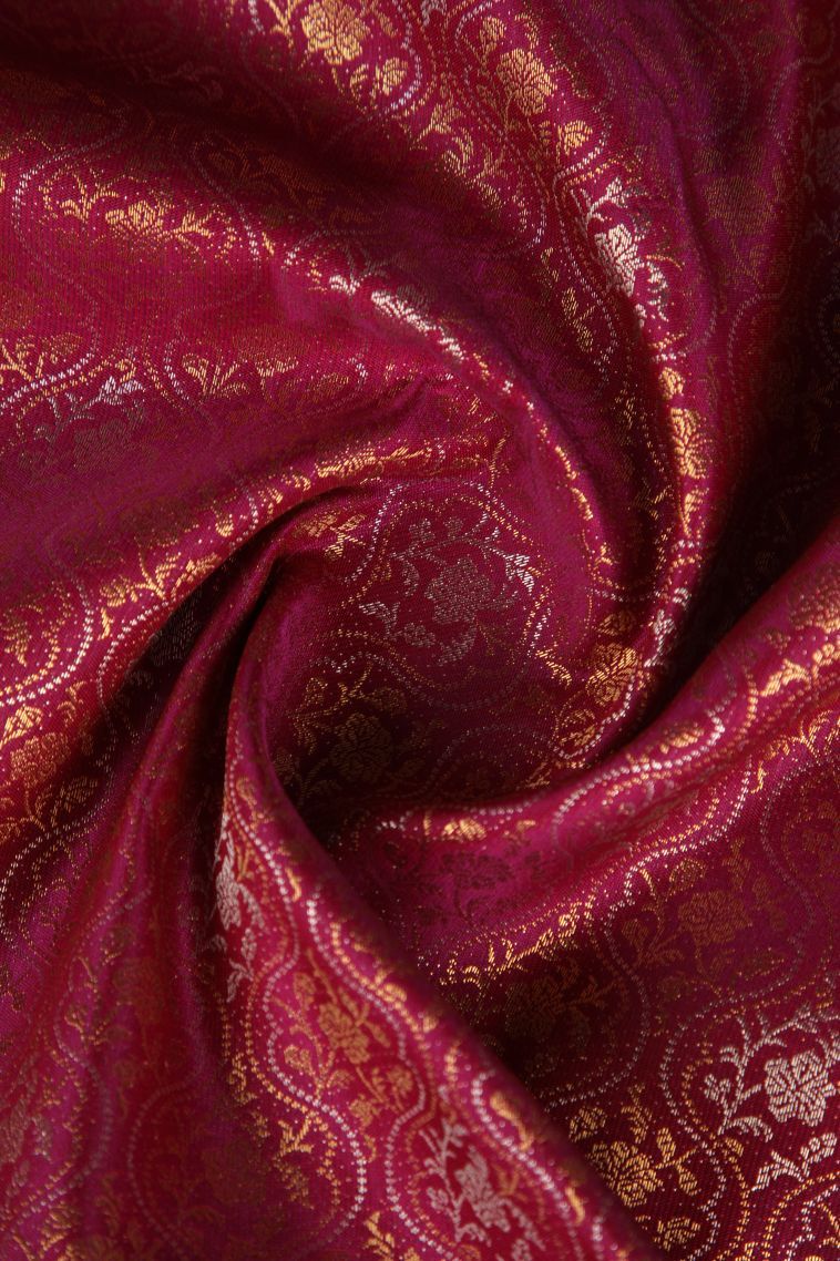 Lemonade Pink Apoorva Silk Sarees with Gold Zari Floral Patterns view 4