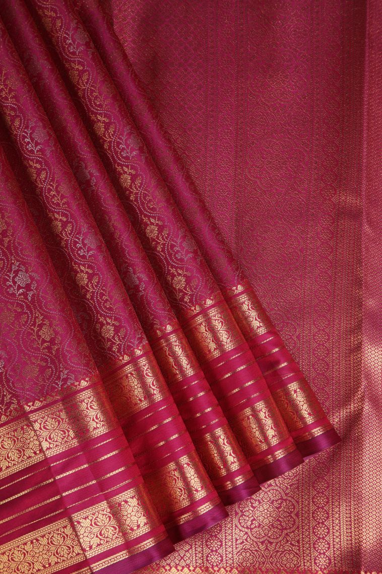 Lemonade Pink Apoorva Silk Sarees with Gold Zari Floral Patterns view 1