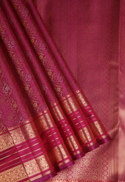 Lemonade Pink Apoorva Silk Sarees with Gold Zari Floral Patterns