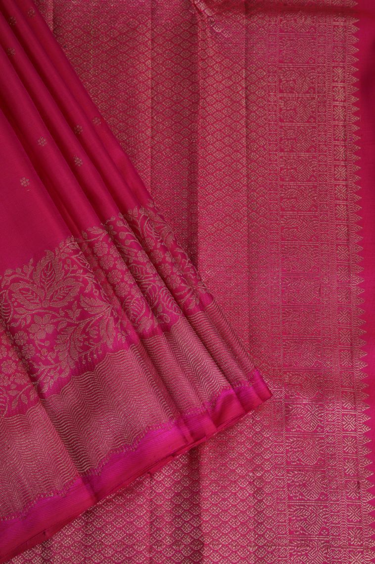 Hot Pink Kanchipuram Silk Sarees with Gold Zari Floral Patterns view 1