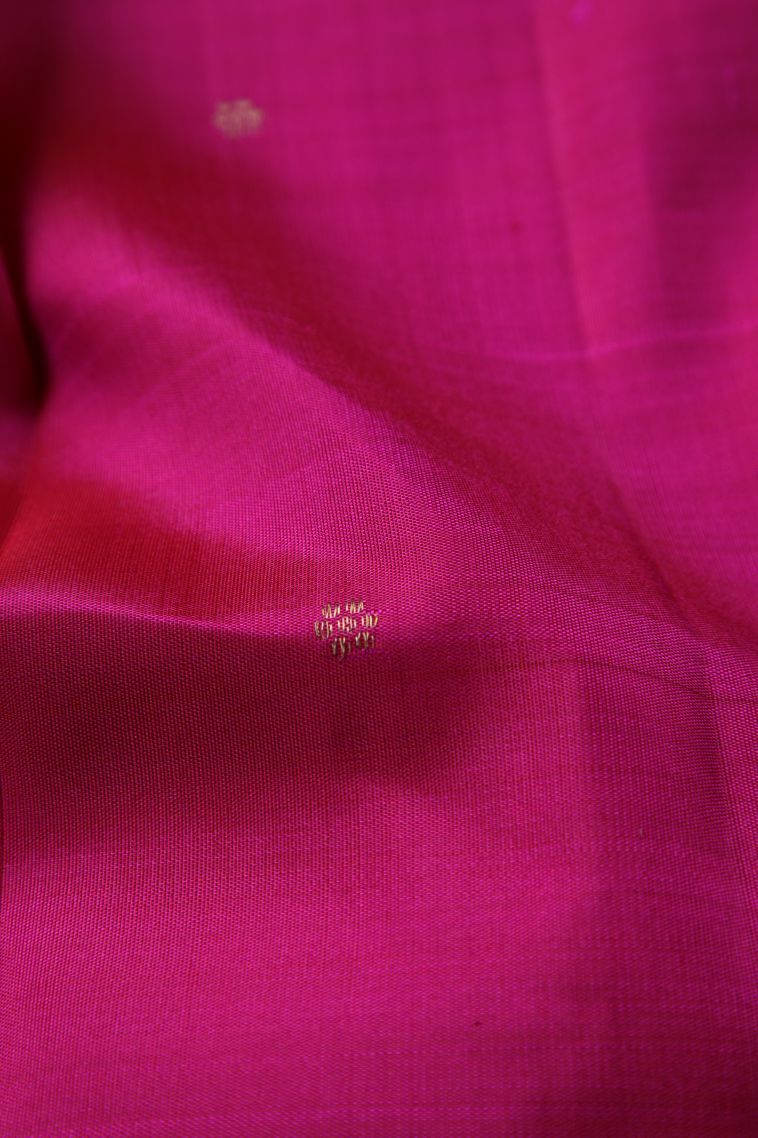 Hot Pink Kanchipuram Silk Sarees with Gold Zari Floral Patterns view 4