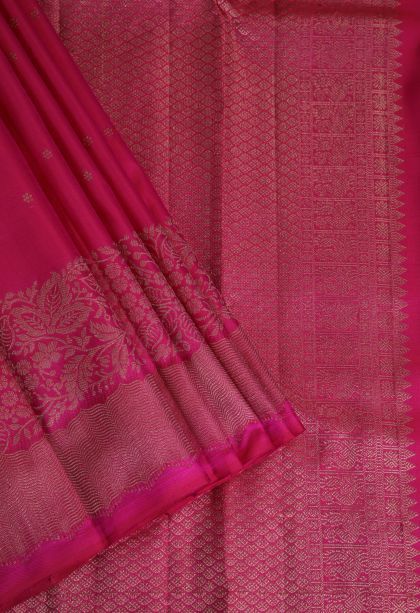 Hot Pink Kanchipuram Silk Sarees with Gold Zari Floral Patterns