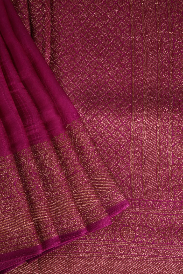 Magenta Purple Banaras Sarees with Gold Zari Plain view 1