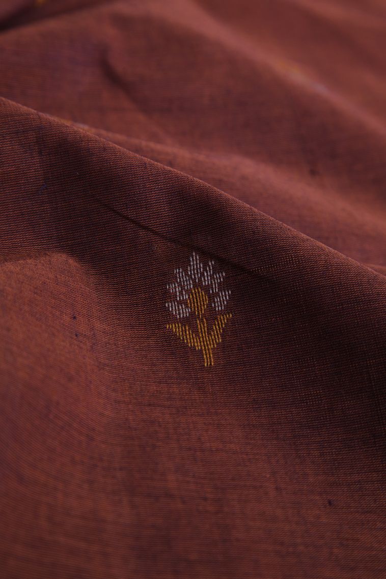 Cinnamon Brown Pure Handloom Kovai Cotton with Without Zari Zari Floral Patterns view 4