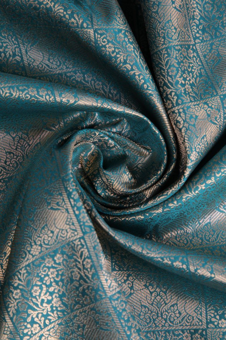 Basil Green Apoorva Silk Sarees with Gold Zari Animal And Bird Motifs view 4