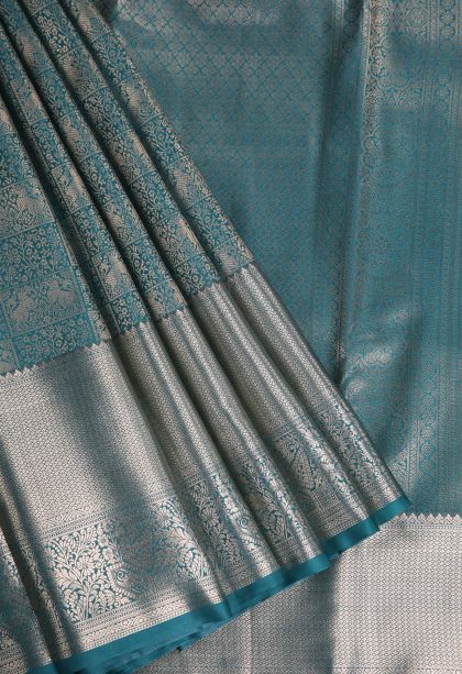 Basil Green Apoorva Silk Sarees with Gold Zari Animal And Bird Motifs