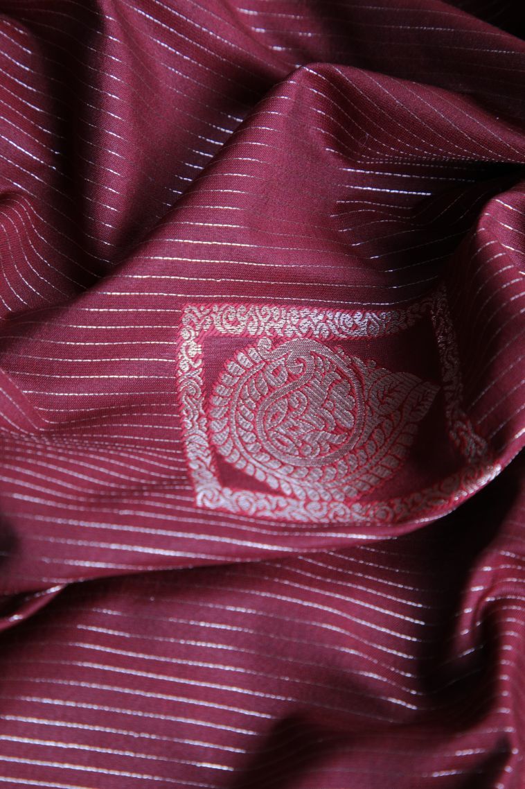 Garnet Red Soft Silk Sarees with Gold Zari Floral Patterns view 4