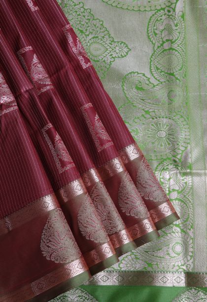 Garnet Red Soft Silk Sarees with Gold Zari Floral Patterns