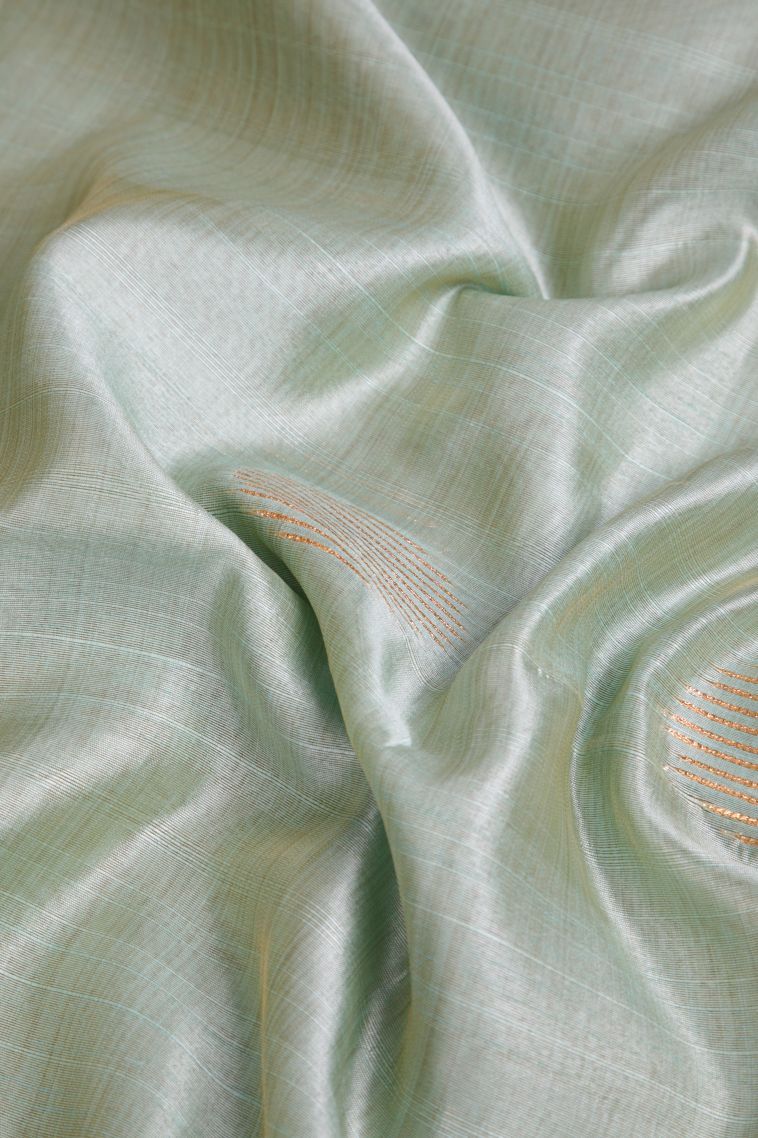 Pistachio Green Tussar Saree with Gold Zari Geometric Shapes view 4