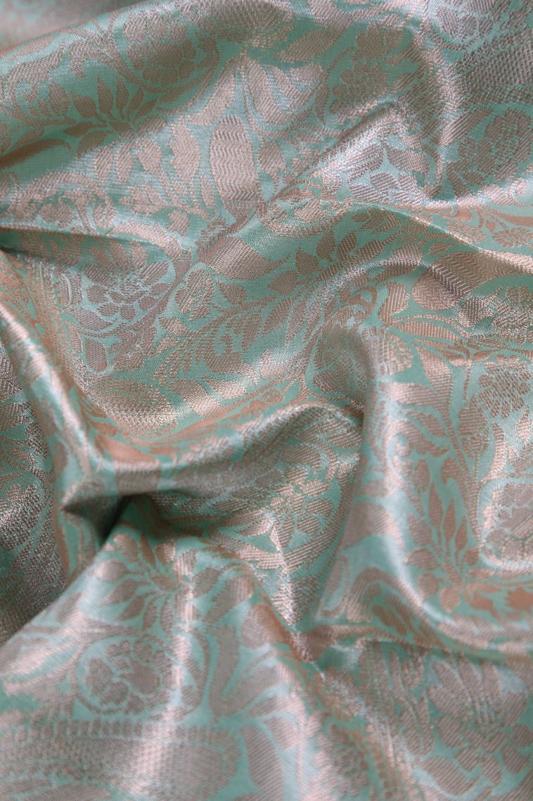 Sky Blue Tissue Silk Sarees with Copper Zari Floral Patterns view 4