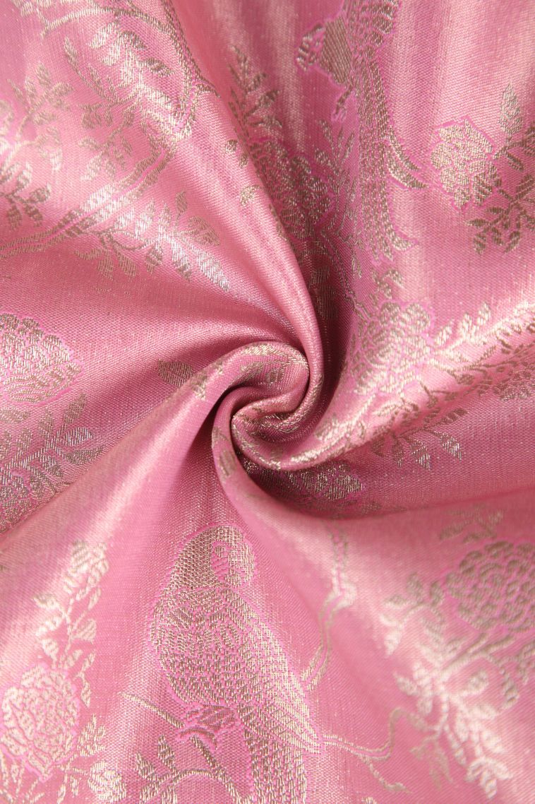 Ballet Pink Tissue Silk Sarees with Gold Zari Animal And Bird Motifs view 4