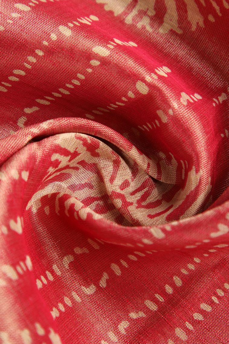 Rose  Red Semi Raw Silk Printed with Gold Zari Bandhani / Tie Dye view 4