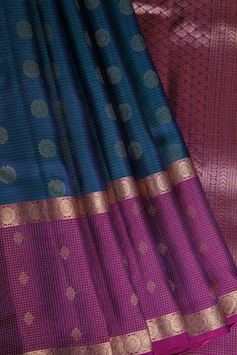 Admiral Blue Wedding Silk Sarees with Gold Zari Buttis (small Dots Or Motifs) view 1